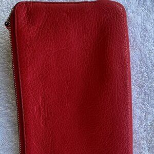 Coach Large Cherry Red Crossgrain Leather Corner Zip Wristlet